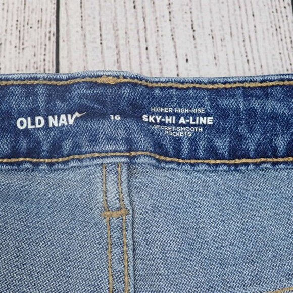 Old Navy Womens Sz 16 Jean Shorts Sky Hi A Line Button Fly High Rise Blue Denim - Picture 2 of 9